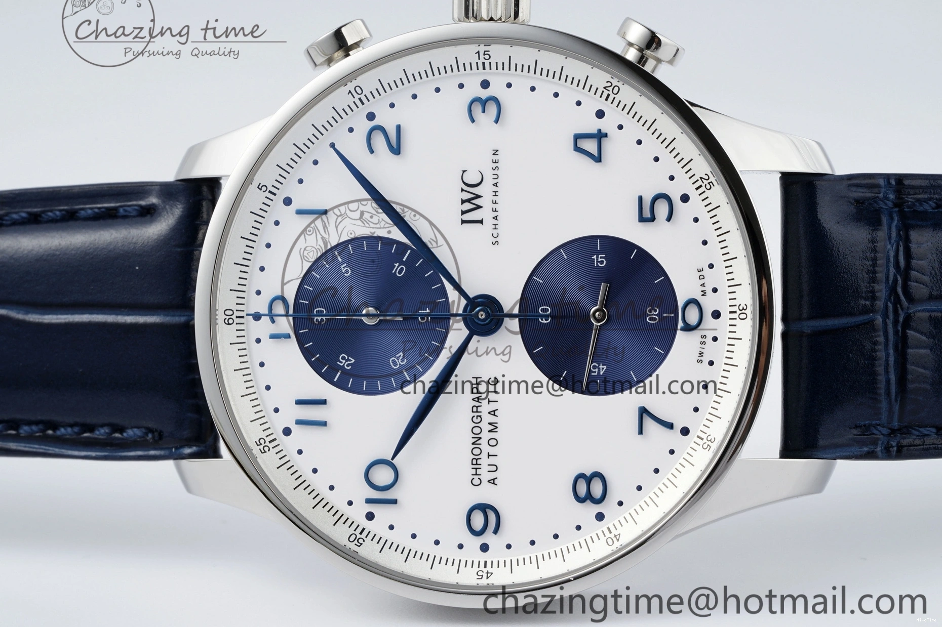 MIROTIME 0206 Portuguese Chrono IW371620 APSF 1:1 Best Edition White Blue Dial on Blue Leather Strap A MultiPurpose 7039
